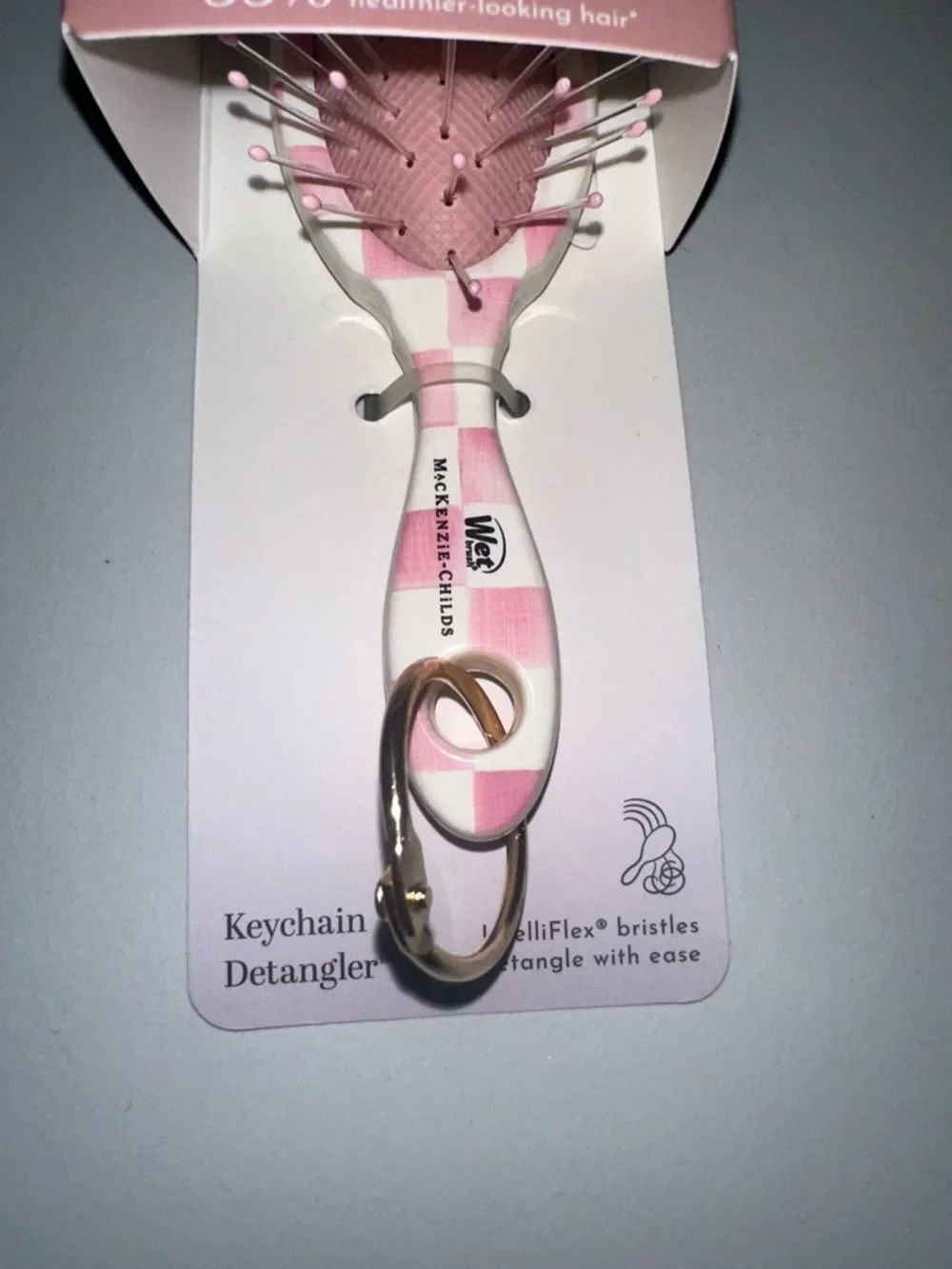 Wet brush x Mackenzie-Childs Keychain Detangler Brush White Pink Rosy Check - Picture 16 of 16